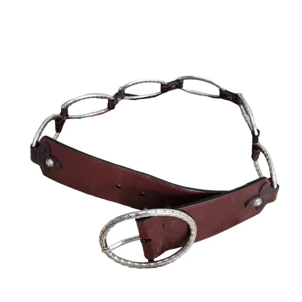 Brighton Leather Western Belt‎ Women’s Size 30 Brown Chain Link Hippie Boho